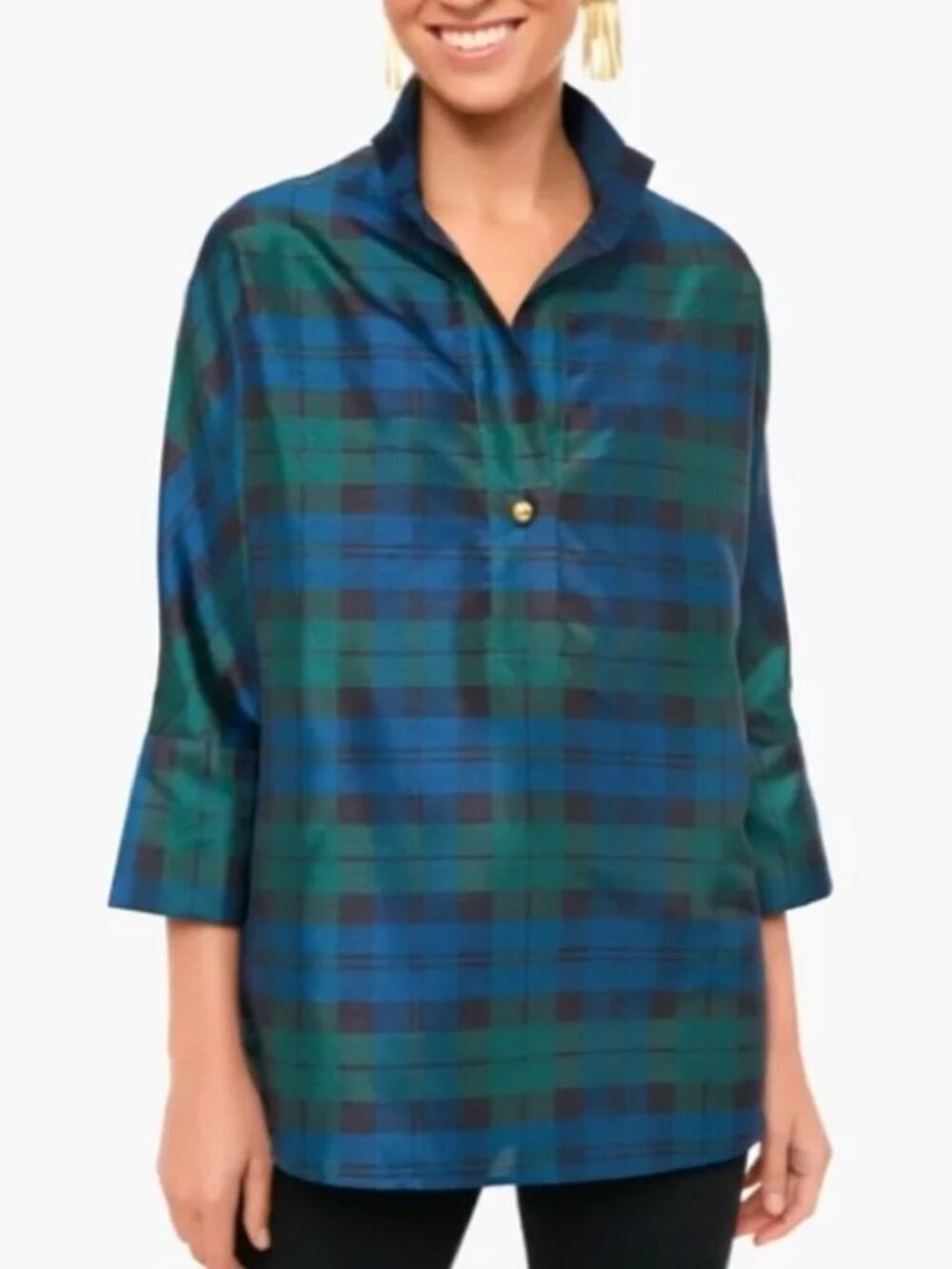Tuckernuck Blackwatch Plaid French Cuff Celine Top XS - Picture 2 of 8